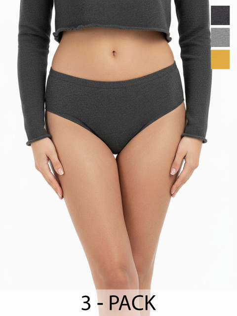 DressBerry Women Set of 3 Solid Hipster Briefs