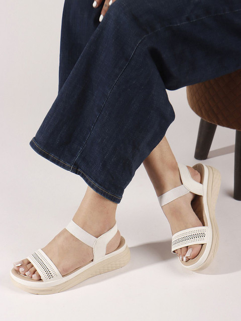 DressBerry Women Textured Open Toe Flats with Laser Cuts