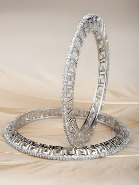 KARATCART Set of 2 Silver-Plated White AD Stone-Studded Bangle