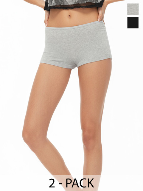 DressBerry Women Set of 2 Solid Boyshorts Briefs