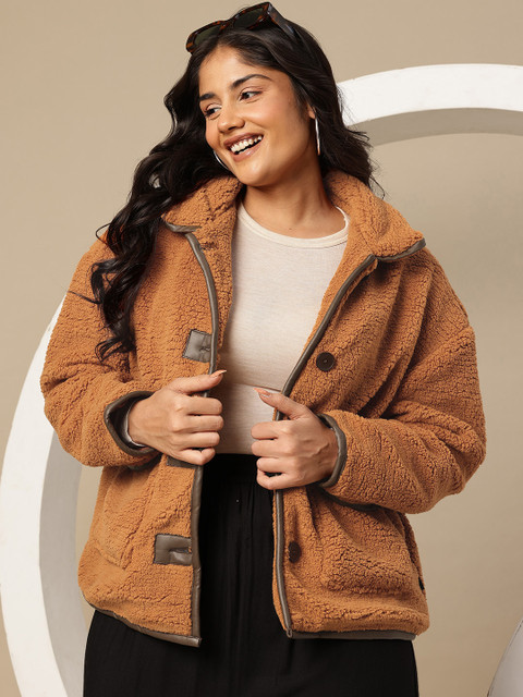 Sztori Plus Size Spread Collar Sherpa Jacket