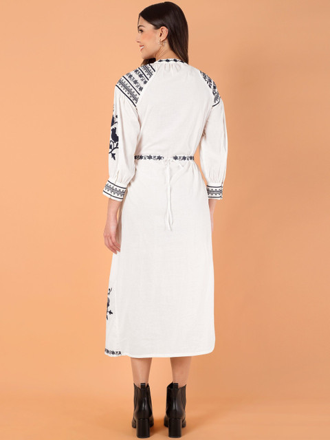 VASVI Floral Embroidered Puff Sleeve A-Line Midi Dress - Image 6