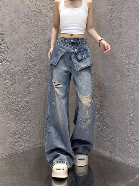 StyleCast x Revolte Women Wide Leg Mid-Rise Light Fade Jeans