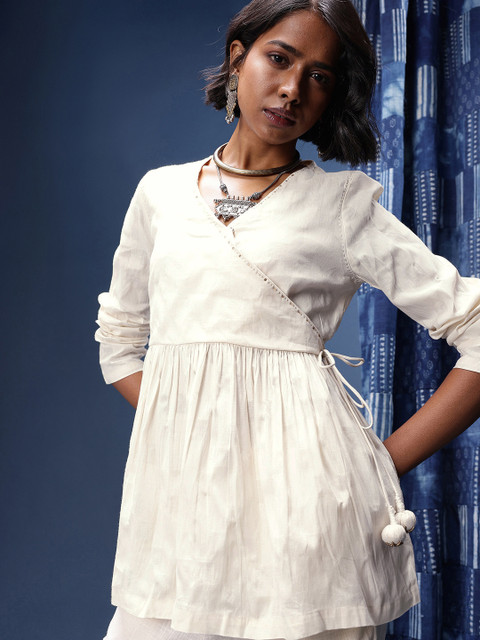 Taavi V-Neck Pure Cotton Angrakha Cora Kurti