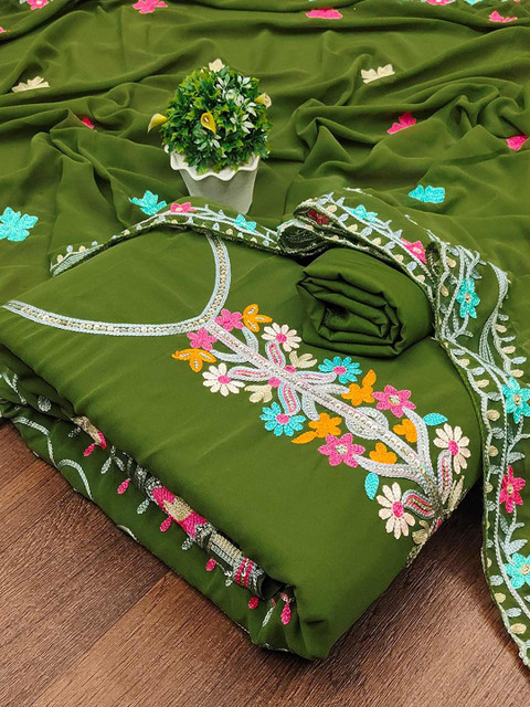 Peachmode Embroidered Silk Georgette Unstitched Dress Material