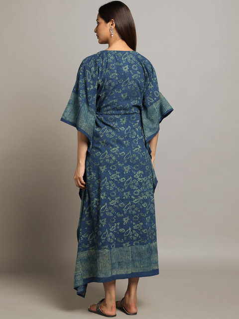 Taavi Ajrakh Printed Cotton Round Neck Kaftan Dress - Image 3