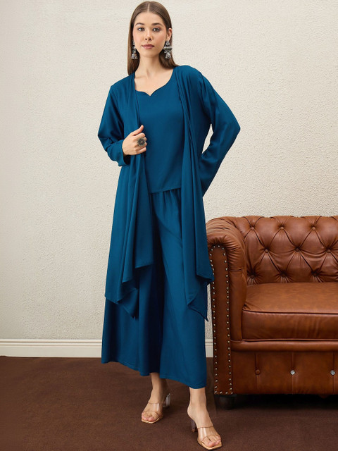 InWeave V-Neck Top & Trousers with Shrug Co-Ord Set