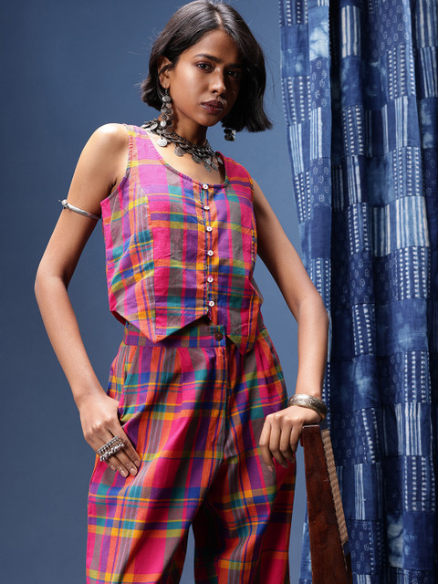 Taavi Pure Cotton Checked Woven Legacy Waistcoat with Trousers