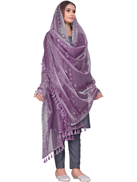 Kemza Embroidered Organza Dupatta with Sequinned