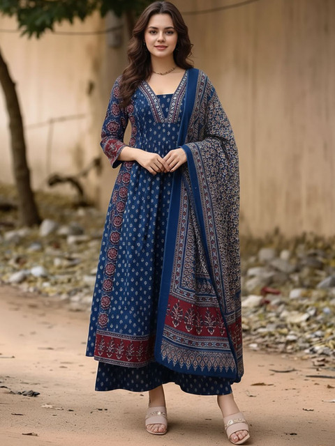 SZN Women Ethnic Motifs Printed Panelled Kurta with Trousers & With Dupatta - Image 3