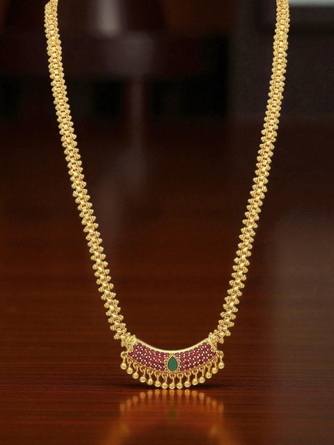 DIVASTRI Gold-Plated Kemp Stone-Studded Long Necklace With Droplet Charm