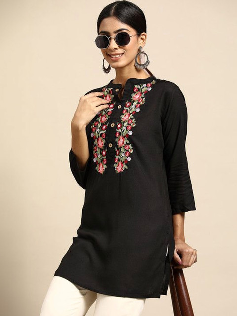 BAESD Floral Embroidered Mandarin Collar Top - Image 5