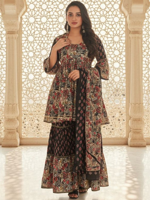 SZN Women Ethnic Motifs Printed Empire Kurta with Sharara & With Dupatta