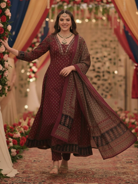 SZN Women Ethnic Motifs Printed Panelled Kurta with Trousers & With Dupatta