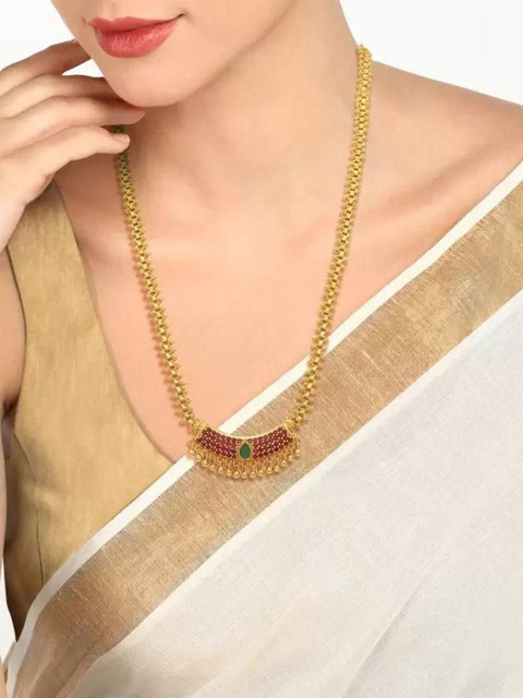 Anouk Gold-Plated Kemp Stone-Studded Long Necklace with Droplet Charm