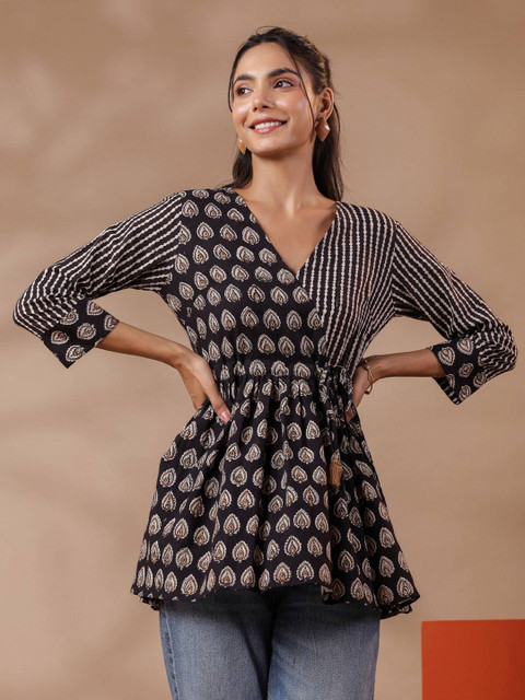 Taavi Women Bagru Printed Pure Cotton Top