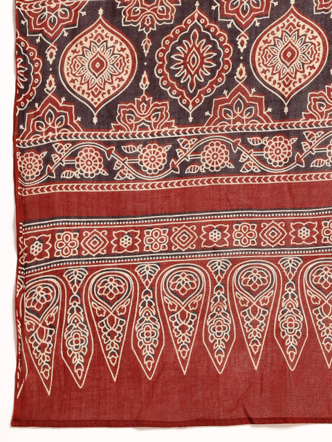 Taavi Ethnic Motifs Printed Pure Cotton Ajrakh Handblock Dupatta - Image 4