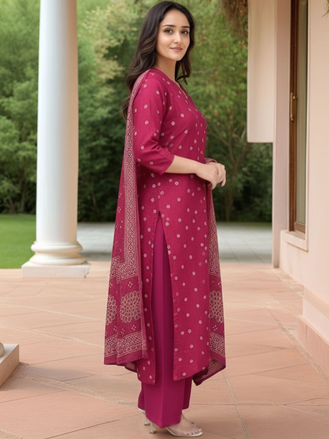 Aaghnya Women Ethnic Motifs Printed Regular Kurta with Palazzos & With Dupatta - Image 7
