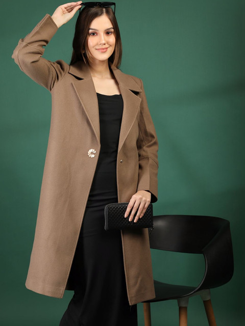 The Roadster Lifestyle Co Notched Lapel Collar Single-Breasted Long Overcoat