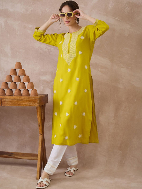 Indo Era Women Ethnic Motifs Embroidered Thread Work Kurta