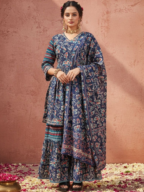 SZN Women Floral Printed Empire Kurta with Sharara & With Dupatta