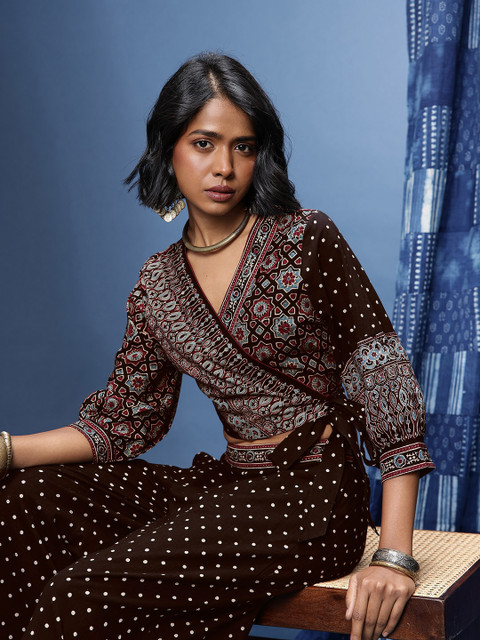Taavi Ajrakh Ethnic Motifs Printed Top With Palazzos