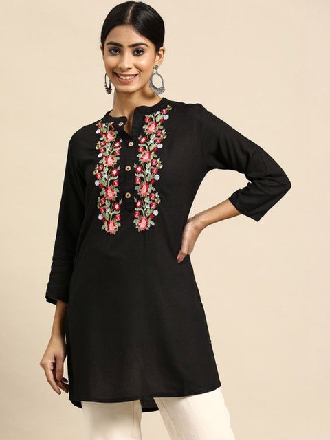 BAESD Floral Embroidered Mandarin Collar Top
