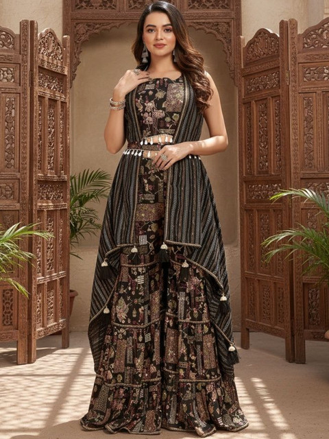 SZN Women Ethnic Motifs Printed Layered Kurta with Palazzos