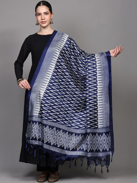 Exotic India Printed Art Silk Dupatta with Zari