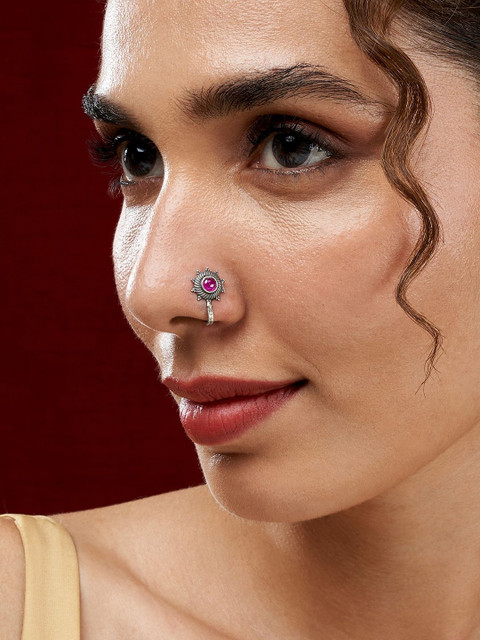 TEEJH Gold-Plated Afsana Red Stone Nosepin