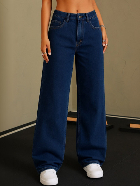 KASHIAN Women Loose Wide Leg High-Rise Stretchable Jeans