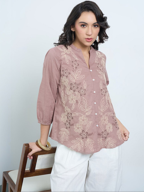 AKKRITI BY PANTALOONS Women Mandarin Collar Embroidered Tunic