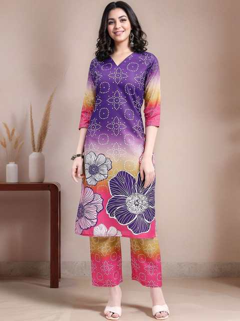 Anouk Bandhani & Floral Printed Co-Ords Set