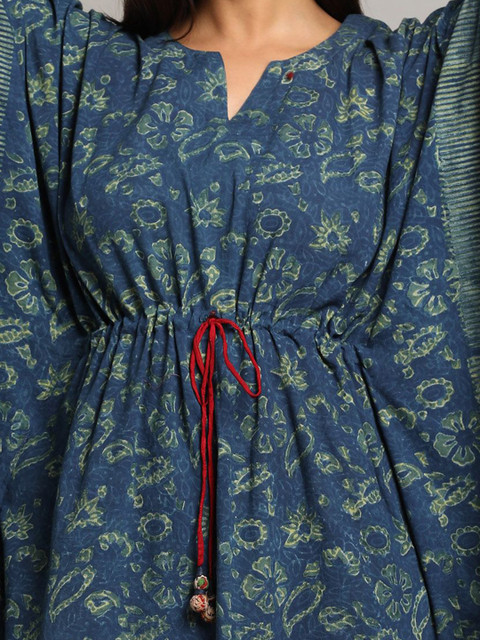 Taavi Ajrakh Printed Cotton Round Neck Kaftan Dress - Image 2