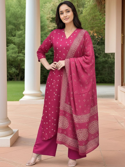 Aaghnya Women Ethnic Motifs Printed Regular Kurta with Palazzos & With Dupatta - Image 3