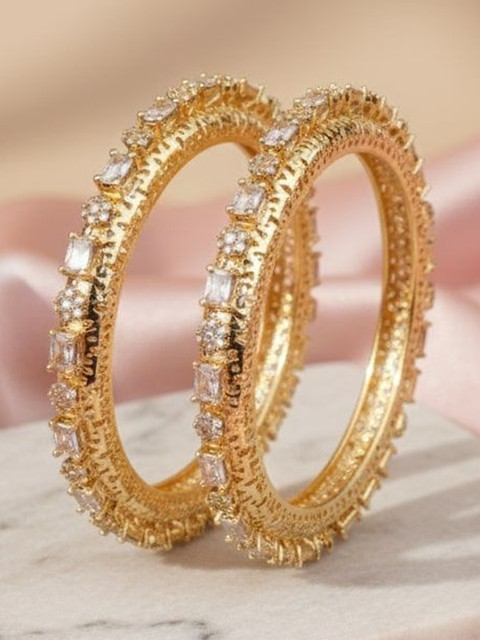 Opal Touch Set of 2 Gold-Plated & American Diamond Studded Bangle