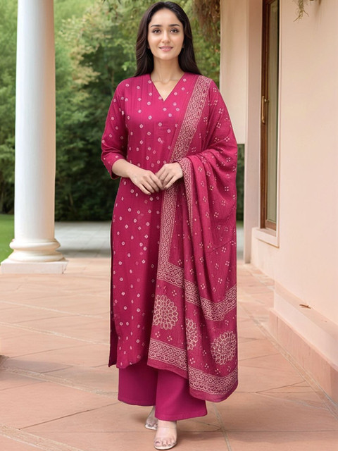Aaghnya Women Ethnic Motifs Printed Regular Kurta with Palazzos & With Dupatta