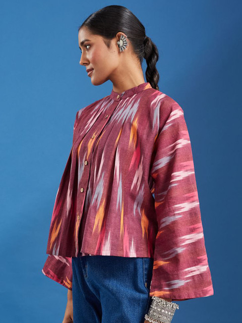Taavi Women Printed Pure Cotton Mandarin Collar Flared Sleeve Shirt Style Top - Image 3