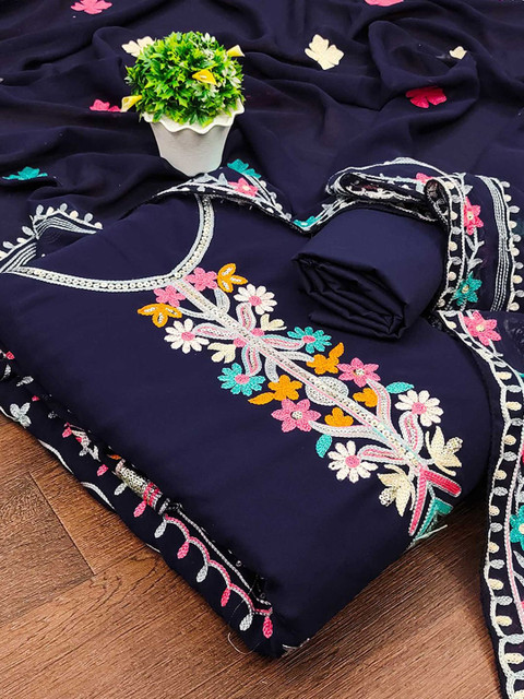 Peachmode Embroidered Silk Georgette Unstitched Dress Material