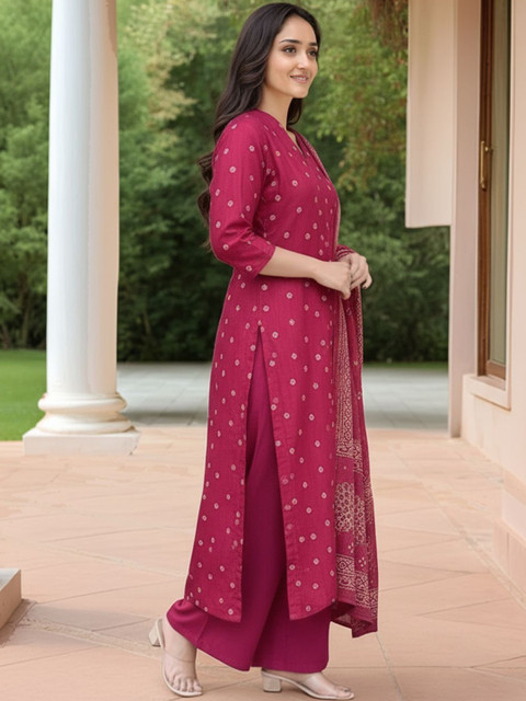 Aaghnya Women Ethnic Motifs Printed Regular Kurta with Palazzos & With Dupatta - Image 5