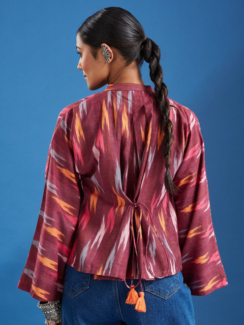 Taavi Women Printed Pure Cotton Mandarin Collar Flared Sleeve Shirt Style Top - Image 4