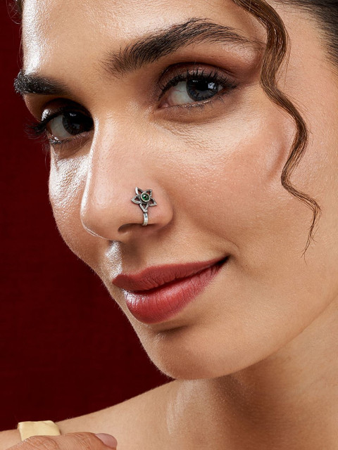 TEEJH Gold-Plated Artificial Stones and Beads Stud Nosepin