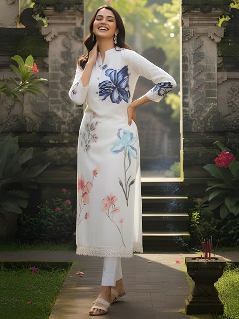 Anouk Women Floral Printed Thread Work Kurta