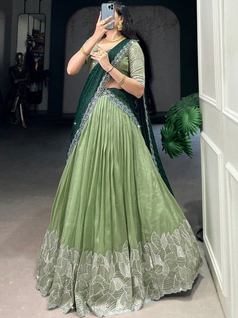 BAESD Embroidered Semi-Stitched Lehenga & Unstitched Blouse With Dupatta