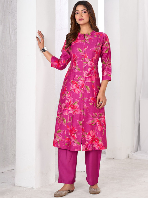 Larqi Printed Mandarin Collar Tunic & Trousers Co-Ords