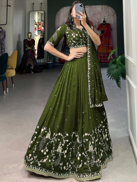 BAESD Embroidered Semi-Stitched Lehenga & Unstitched Blouse With Dupatta