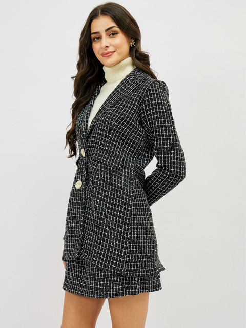 Athena Women Checked Notched Lapel Single-Breasted Semiformal Blazers - Image 2
