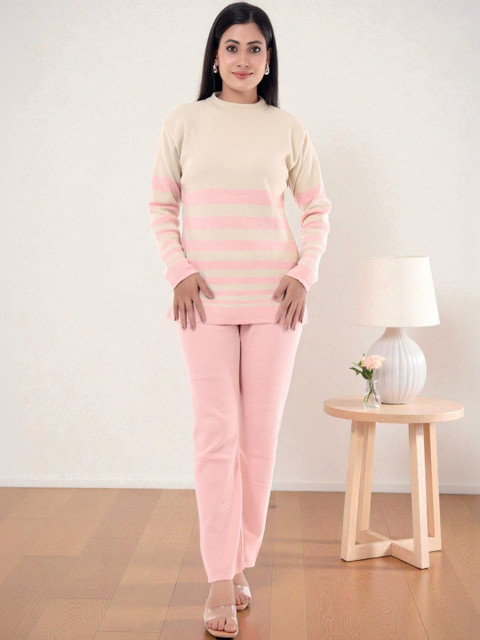 The Zigar Studio Striped Wool Round Neck Top & Trousers Co-Ords