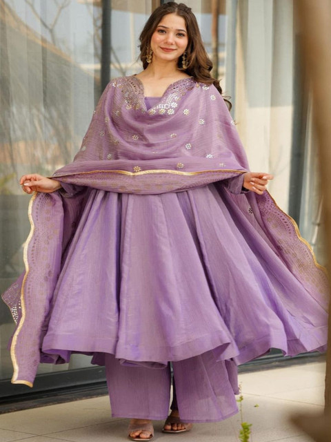 JAPNAAM Women Ethnic Motifs Panelled Gotta Patti Kurta with Palazzos & With Dupatta