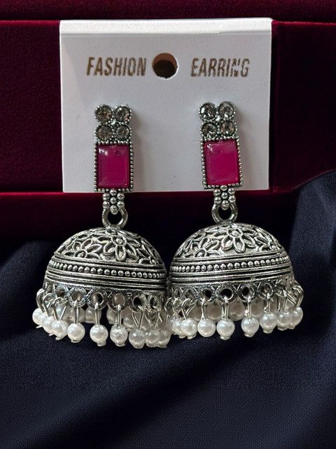 Anouk Silver-Plated Artificial Beaded Jhumkas Earrings - Image 4